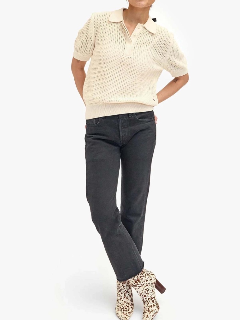 Vanilla Yellow🍦💛CLARE V. Augustine Crochet Polo Knit Sweater Top NWT - Size L - Picture 2 of 3